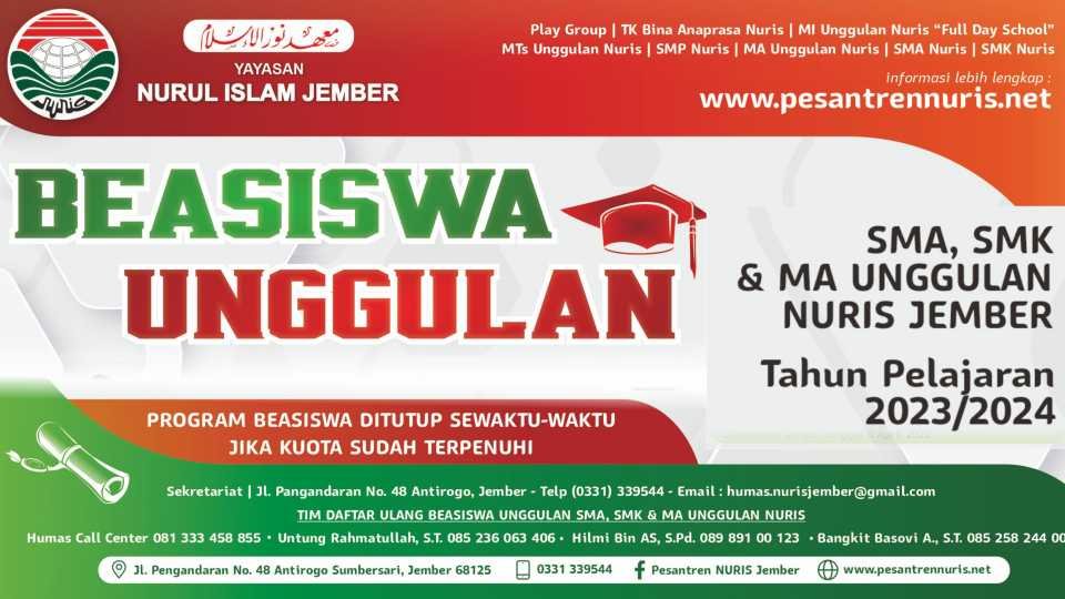 Yuk Merapat!! Pendaftaran Beasiswa Unggulan Yayasan Pesantren Nuris Jember Segera di Buka!