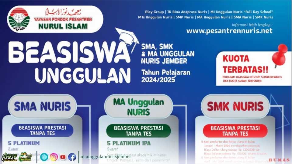 Yuk Ikuti Beasiswa Unggulan SMA, SMK, MA Unggulan Nuris 2024, Gratis!!!